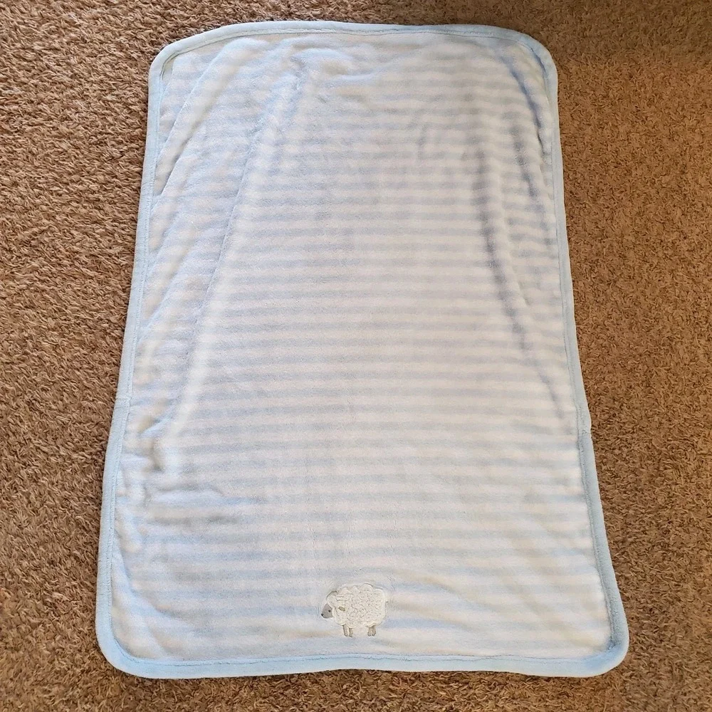 Carters Just‎ One You Blue White Striped Lamb Sheep Plush Baby Blanket